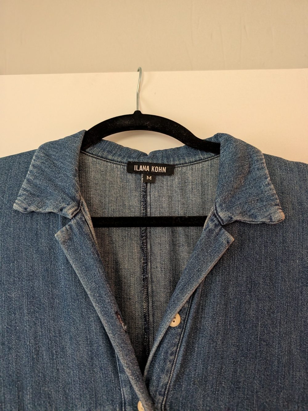 Ilana Kohn Dark Blue Denim Button-Front Wide-Leg Jumpsuit - Picture 3 of 6